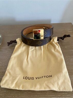 Louis Vuitton Brown Monogram Belt with Gold LV Buckle